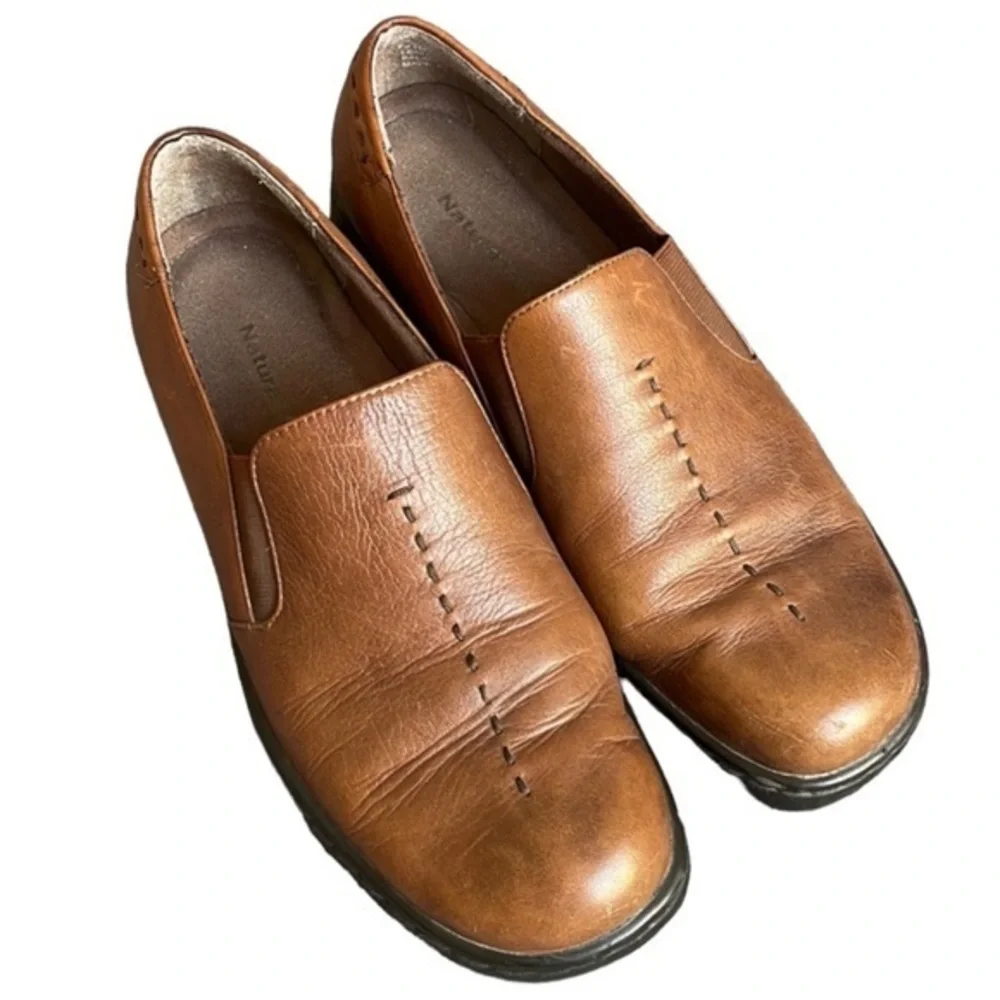 Men's Naturalizer Cognac Brown Leather Slip On Flats Sz 9.5 EUC #CL-14